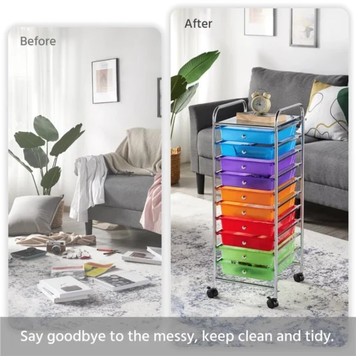 Heavy Duty 10 Drawer Rolling Storage Organizing Cart - Image 9