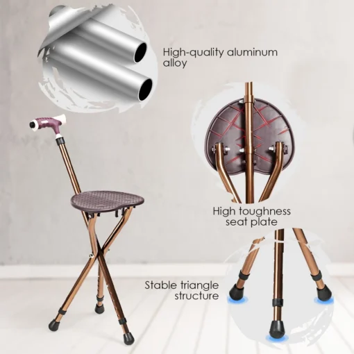 Adjustable Lightweight Folding Cane Seat with Light - Image 8