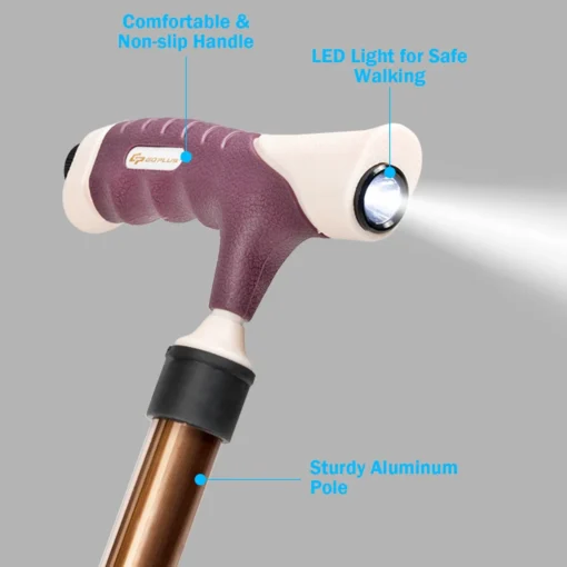 Adjustable Lightweight Folding Cane Seat with Light - Image 9