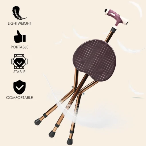 Adjustable Lightweight Folding Cane Seat with Light - Image 6