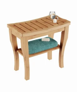 Waterproof Bamboo Wooden Shower Bench Seat With Storage Shelf