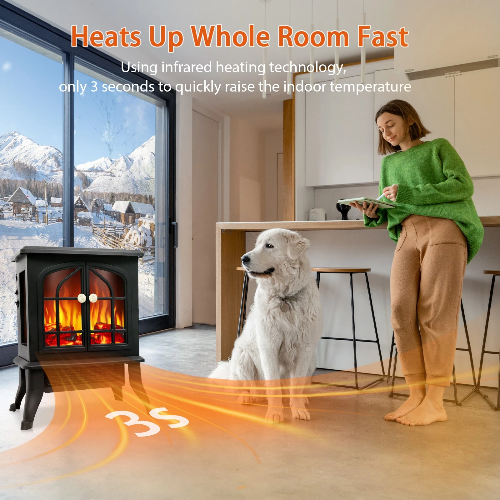 1500W Electric Infrared Fireplace Heater with 3D Flame - Image 6