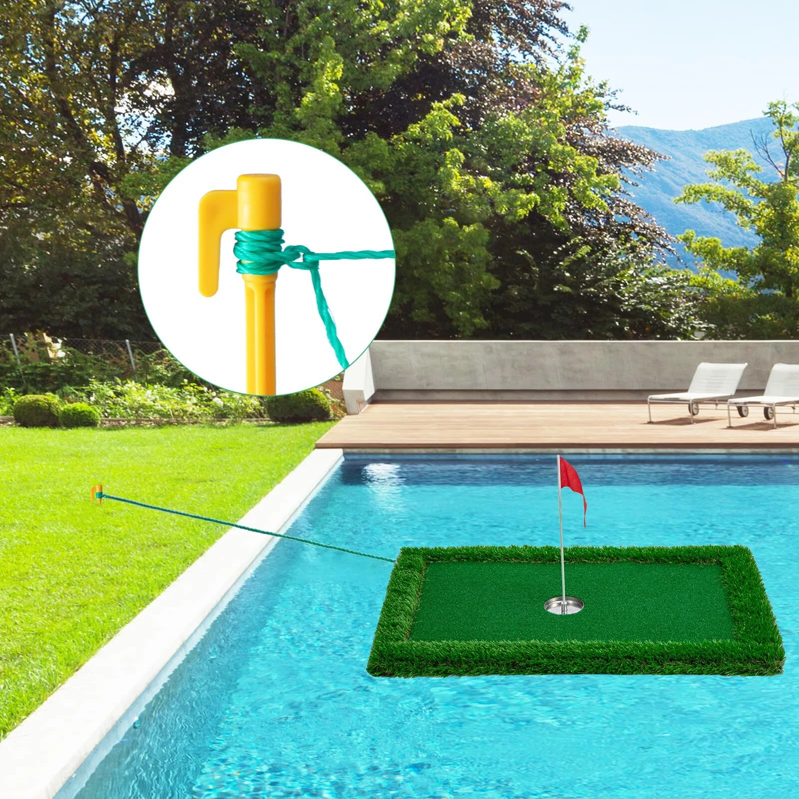 Floating Golf Green for Pool Chipping Green Mat With Ball Retriever - Image 4