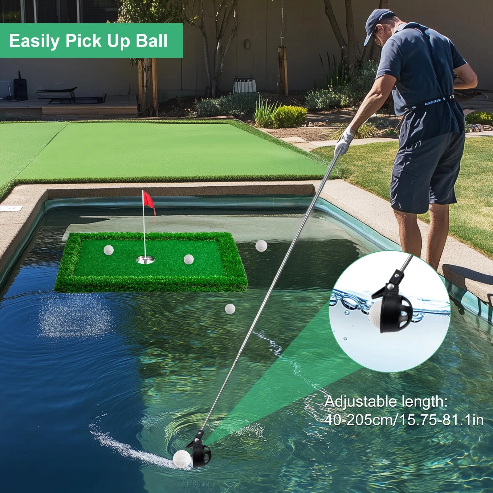 Floating Golf Green for Pool Chipping Green Mat With Ball Retriever - Image 5