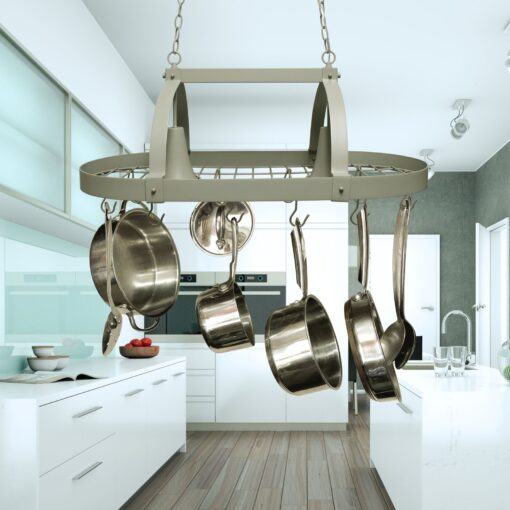 Lighted Ceiling Hanging Pot And Pan Organizer Kitchen Rack - Image 4