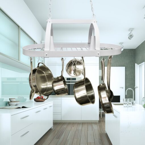 Lighted Ceiling Hanging Pot And Pan Organizer Kitchen Rack - Image 5