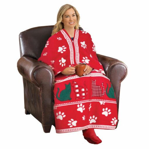 Holiday Themed Wearable Full  Zippered Sleeved Blanket - Image 4