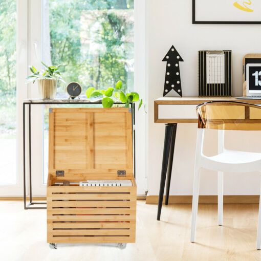 Portable Rolling Large Wooden Toy Storage Chest Box - Image 3