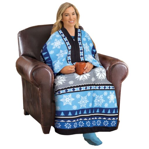 Holiday Themed Wearable Full  Zippered Sleeved Blanket - Image 3