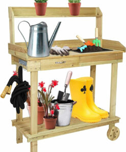 Large Spacious Outdoor Garden Wooden Potting Workbench Table With Sink
