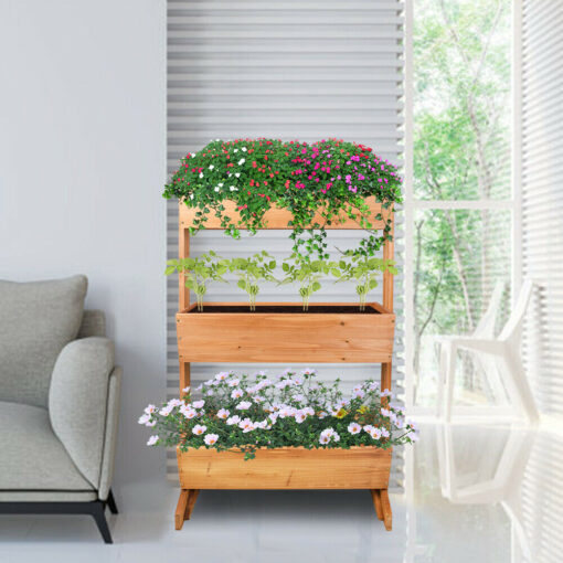 Large Wooden 3 Tier Vertical Raised Garden Planter Stand - Image 2