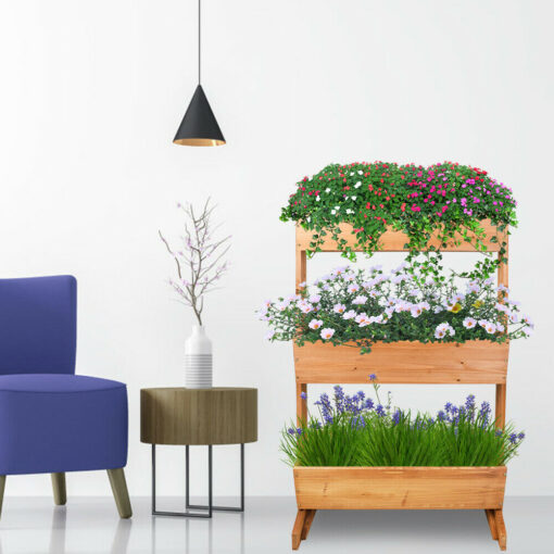 Large Wooden 3 Tier Vertical Raised Garden Planter Stand - Image 3