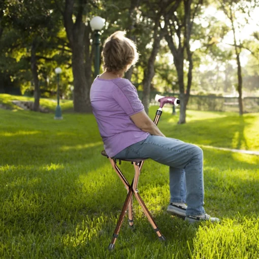 Adjustable Lightweight Folding Cane Seat with Light - Image 2