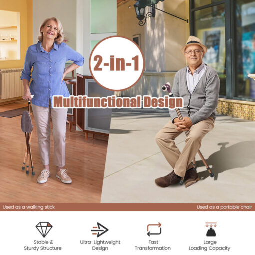 Adjustable Lightweight Folding Cane Seat with Light - Image 7